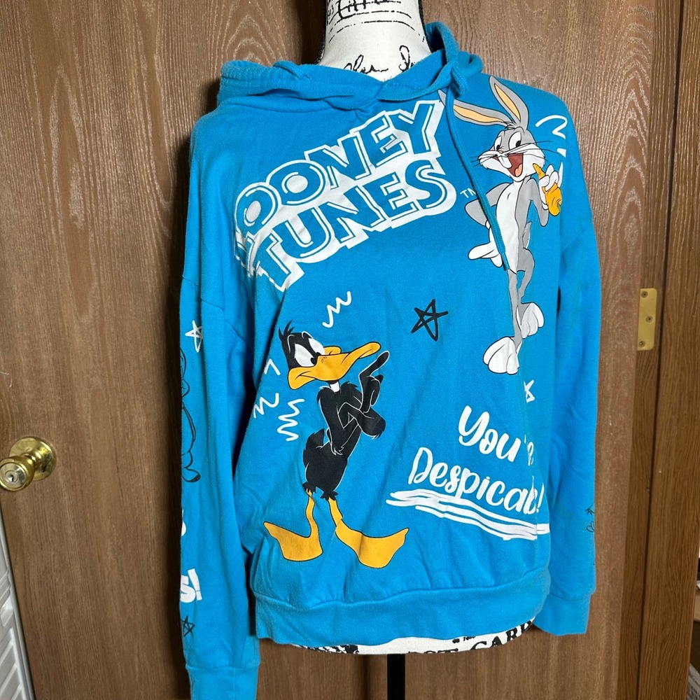 Looney Tunes Hoodie Bugs Bunny‎ Daffy Duck Graphic Pullover Sweatshirt L